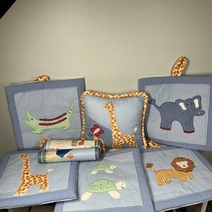 Vtg Lambs  & Ivy Baby Nursery Decor Wall Art Pillow Wallpaper Border Embroidered